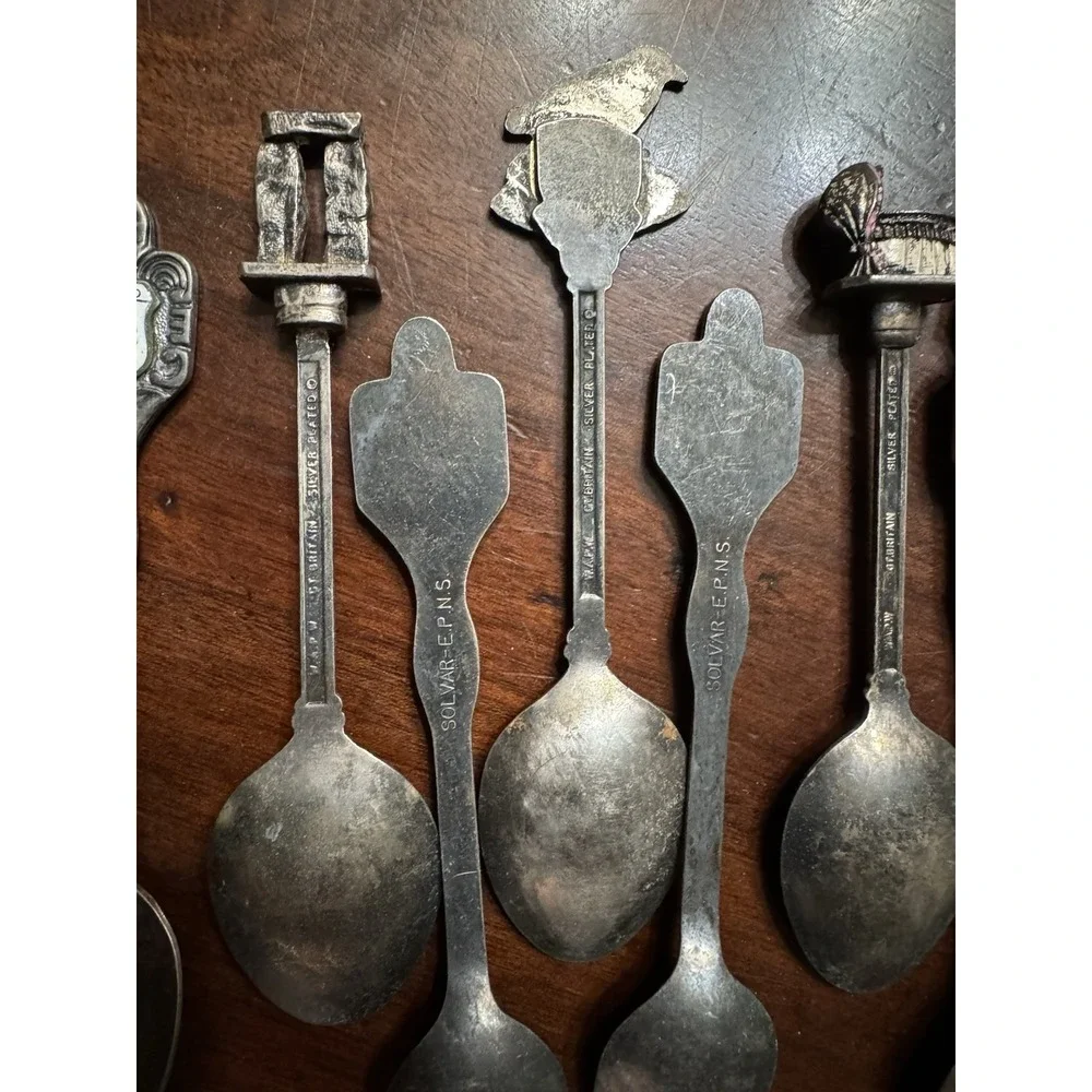 Souvenir Spoons Lot 15‎ Silver Plate Europe Ireland England Travel Vintage Older